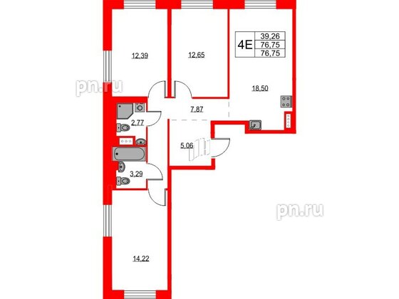 Квартира в ЖК Квартал Лаголово, 3 комнатная, 76.75 м², 9 этаж