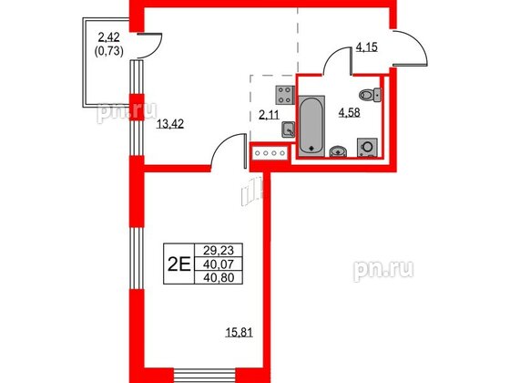 Квартира в ЖК Квартал Лаголово, 1 комнатная, 40.8 м², 9 этаж