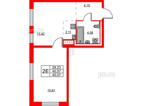 Квартира в ЖК Квартал Лаголово, 1 комнатная, 40.07 м², 11 этаж