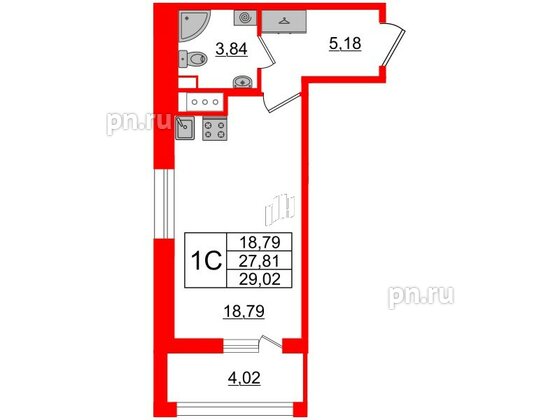 Квартира в ЖК Прайм Приморский, студия, 27.81 м², 12 этаж