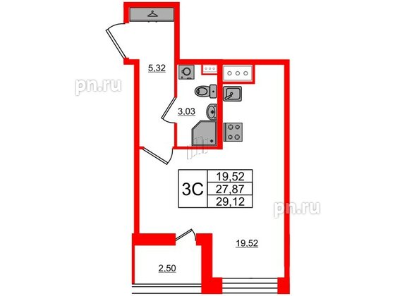 Квартира в ЖК Прайм Приморский, студия, 27.87 м², 9 этаж