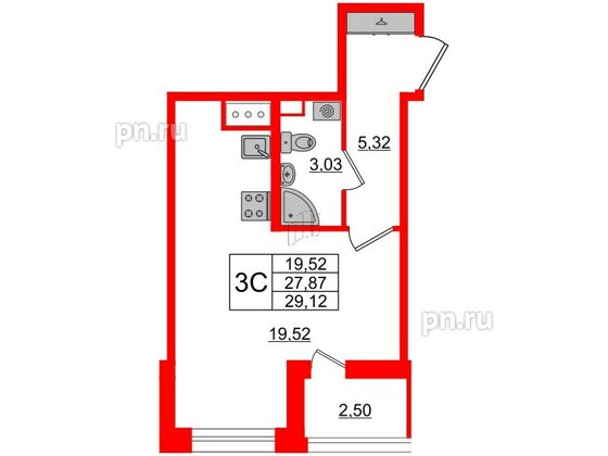 Квартира в ЖК Прайм Приморский, студия, 27.87 м², 9 этаж