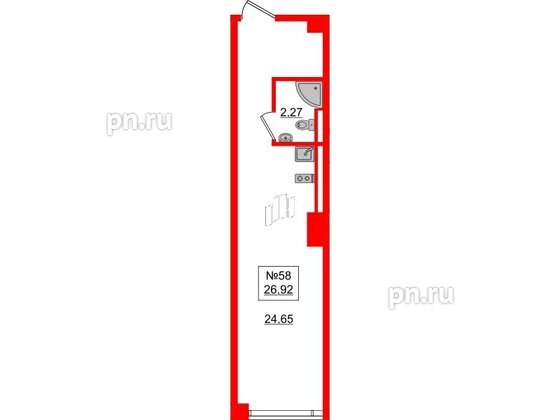Апартаменты в ЖК «Зум Черная речка», студия, 19.04 м², 2 этаж