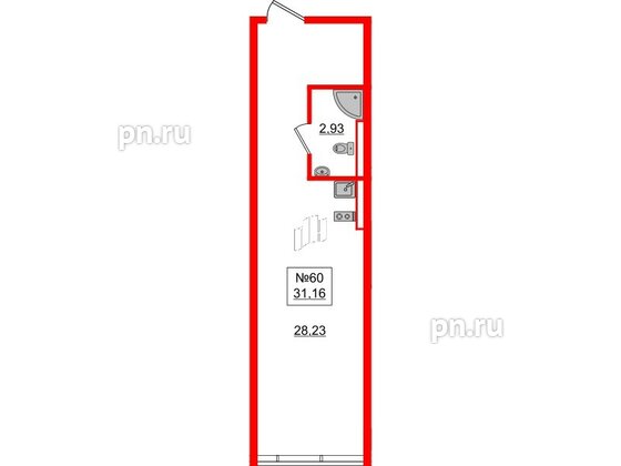 Апартаменты в ЖК «Зум Черная речка», студия, 22.08 м², 2 этаж