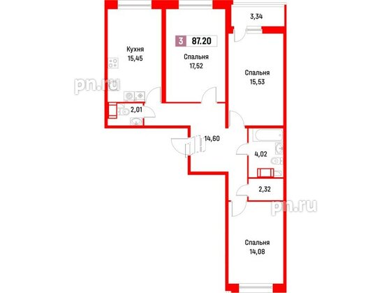 Квартира в ЖК Фотограф, 3 комнатная, 84.7 м², 11 этаж