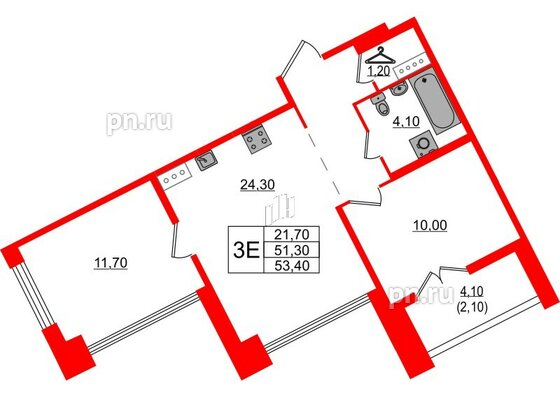 Квартира в ЖК NEWПИТЕР, 2 комнатная, 53.4 м², 9 этаж