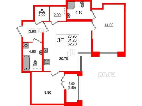 Квартира в ЖК NEWПИТЕР, 2 комнатная, 62.7 м², 4 этаж