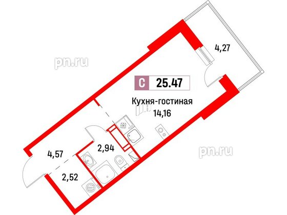 Квартира в ЖК Фотограф, студия, 25.47 м², 4 этаж