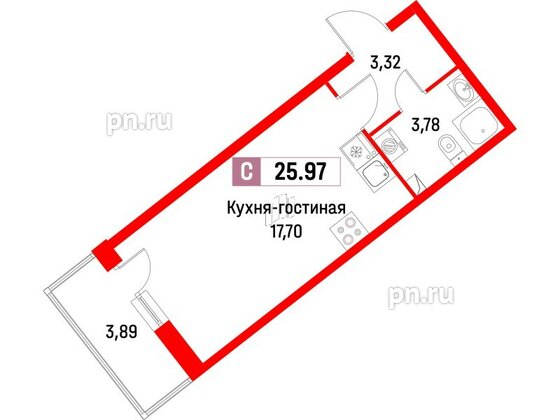 Квартира в ЖК Фотограф, студия, 25.97 м², 2 этаж