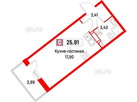 Квартира в ЖК Фотограф, студия, 25.91 м², 6 этаж