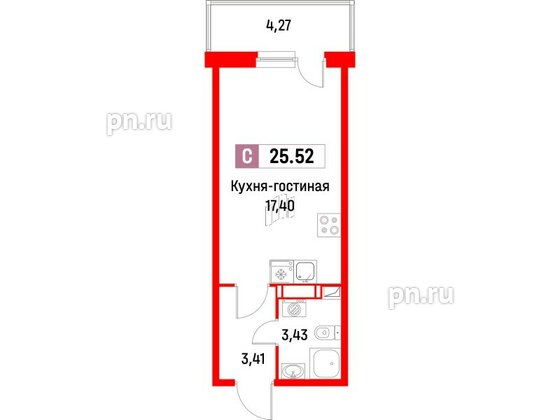 Квартира в ЖК Фотограф, студия, 25.52 м², 5 этаж