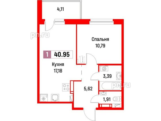 Квартира в ЖК Фотограф, 1 комнатная, 40.95 м², 8 этаж