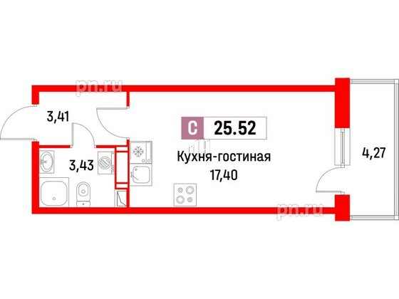 Квартира в ЖК Фотограф, студия, 25.52 м², 5 этаж