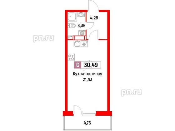 Квартира в ЖК Фотограф, студия, 30.49 м², 3 этаж