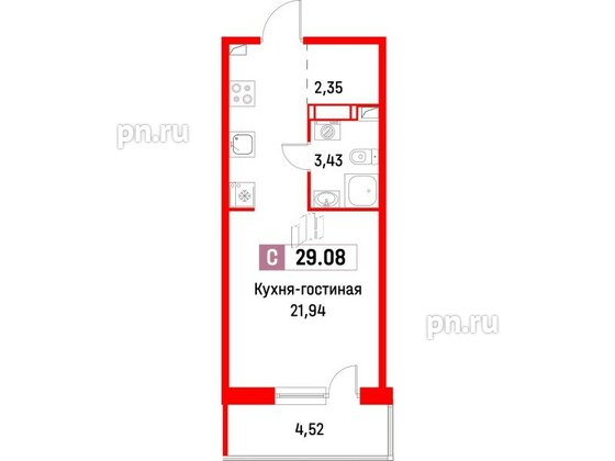 Квартира в ЖК Фотограф, студия, 29.08 м², 11 этаж