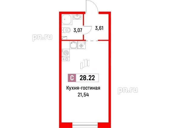 Квартира в ЖК Фотограф, студия, 28.22 м², 1 этаж