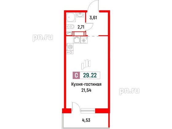 Квартира в ЖК Фотограф, студия, 29.22 м², 2 этаж