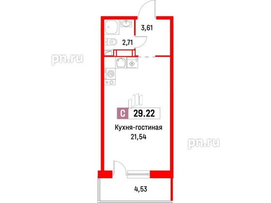 Квартира в ЖК Фотограф, студия, 29.22 м², 13 этаж