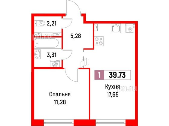 Квартира в ЖК Фотограф, 1 комнатная, 39.73 м², 1 этаж