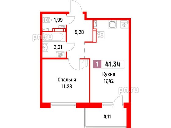 Квартира в ЖК Фотограф, 1 комнатная, 41.34 м², 16 этаж