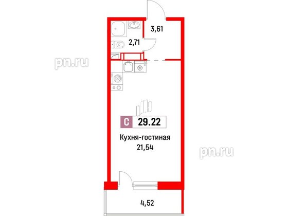 Квартира в ЖК Фотограф, студия, 29.22 м², 3 этаж