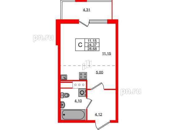 Квартира в ЖК ЯСНО.ЯНИНО, студия, 24.37 м², 2 этаж