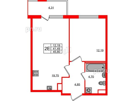 Квартира в ЖК ЯСНО.ЯНИНО, 1 комнатная, 41.49 м², 1 этаж