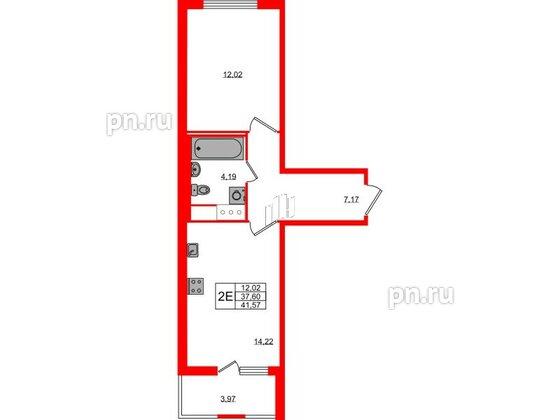 Квартира в ЖК ЯСНО.ЯНИНО, 1 комнатная, 37.6 м², 2 этаж