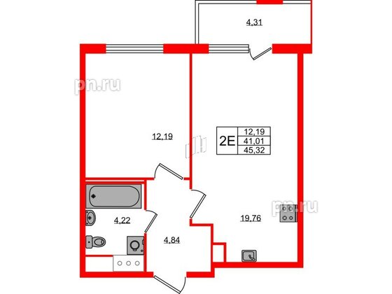 Квартира в ЖК ЯСНО.ЯНИНО, 1 комнатная, 41.01 м², 5 этаж