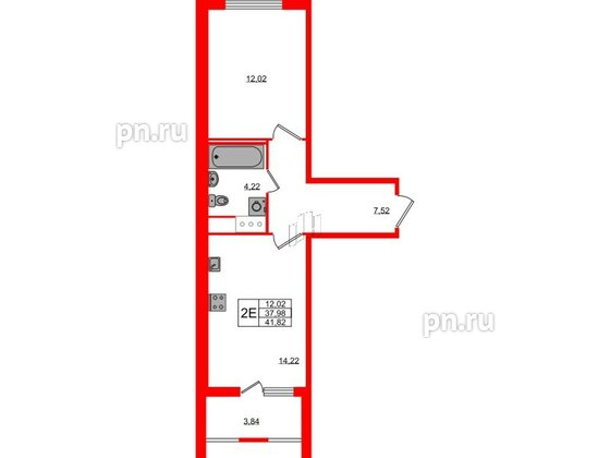 Квартира в ЖК ЯСНО.ЯНИНО, 1 комнатная, 37.98 м², 2 этаж