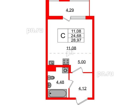 Квартира в ЖК ЯСНО.ЯНИНО, студия, 24.68 м², 1 этаж