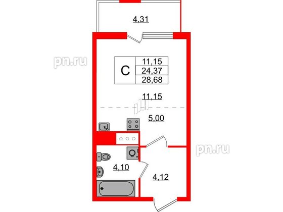 Квартира в ЖК ЯСНО.ЯНИНО, студия, 24.37 м², 2 этаж