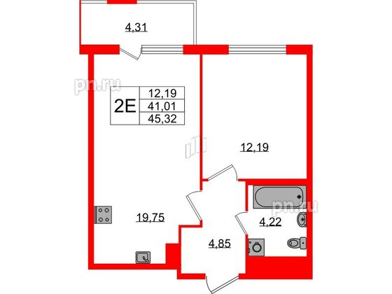 Квартира в ЖК ЯСНО.ЯНИНО, 1 комнатная, 41.01 м², 5 этаж