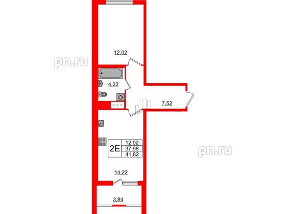 Квартира в ЖК ЯСНО.ЯНИНО, 1 комнатная, 37.98 м², 2 этаж