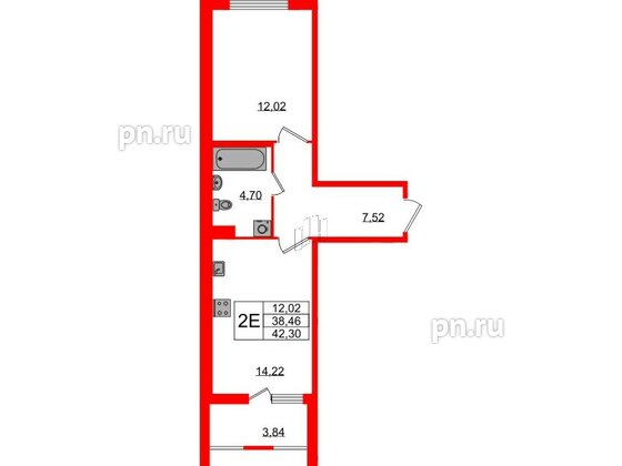 Квартира в ЖК ЯСНО.ЯНИНО, 1 комнатная, 38.46 м², 1 этаж