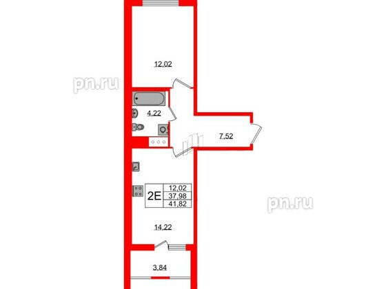 Квартира в ЖК ЯСНО.ЯНИНО, 1 комнатная, 37.98 м², 2 этаж