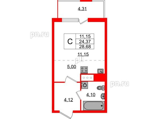 Квартира в ЖК ЯСНО.ЯНИНО, студия, 24.37 м², 2 этаж