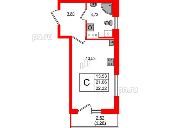 Квартира в ЖК Master Place, студия, 22.32 м², 11 этаж