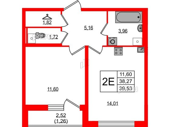 Квартира в ЖК Master Place, 1 комнатная, 39.53 м², 1 этаж