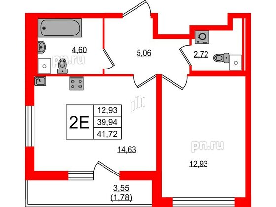 Квартира в ЖК Master Place, 1 комнатная, 41.72 м², 1 этаж