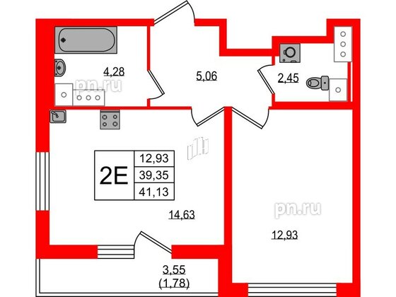 Квартира в ЖК Master Place, 1 комнатная, 41.13 м², 5 этаж