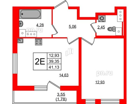 Квартира в ЖК Master Place, 1 комнатная, 41.13 м², 6 этаж