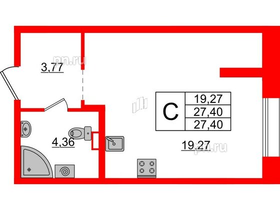 Квартира в ЖК Аквилон Leaves, студия, 27.4 м², 1 этаж