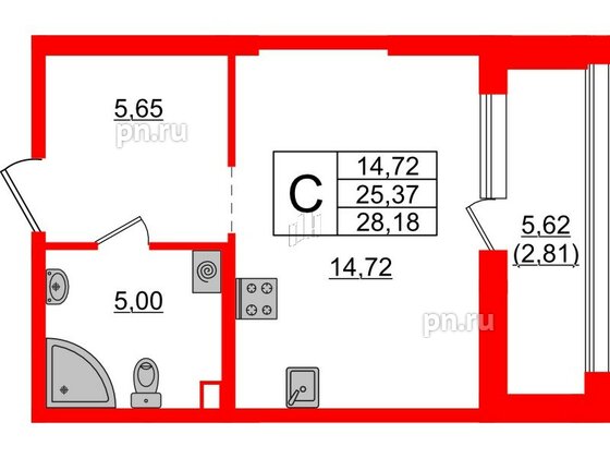 Квартира в ЖК Аквилон Leaves, студия, 28.18 м², 1 этаж