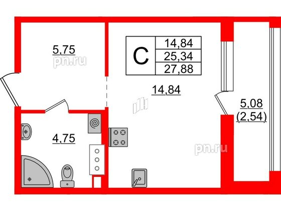 Квартира в ЖК Аквилон Leaves, студия, 27.88 м², 2 этаж