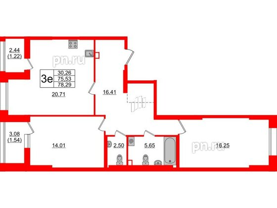 Квартира в ЖК Аквилон Leaves, 2 комнатная, 78.29 м², 1 этаж