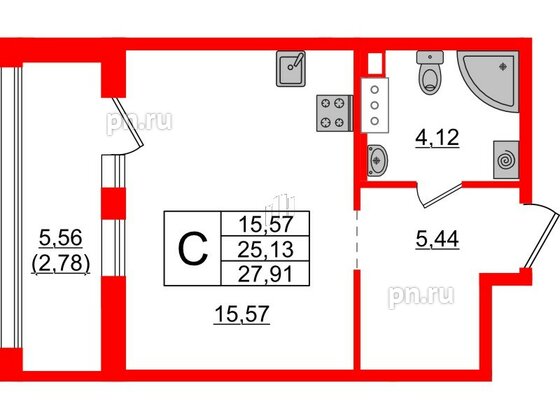 Квартира в ЖК «Аквилон Ливз», студия, 27.91 м², 6 этаж