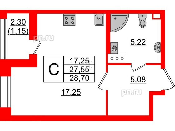 Квартира в ЖК Аквилон Leaves, студия, 28.7 м², 10 этаж