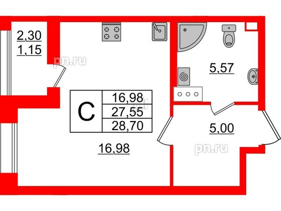 Квартира в ЖК Аквилон Leaves, студия, 28.7 м², 11 этаж