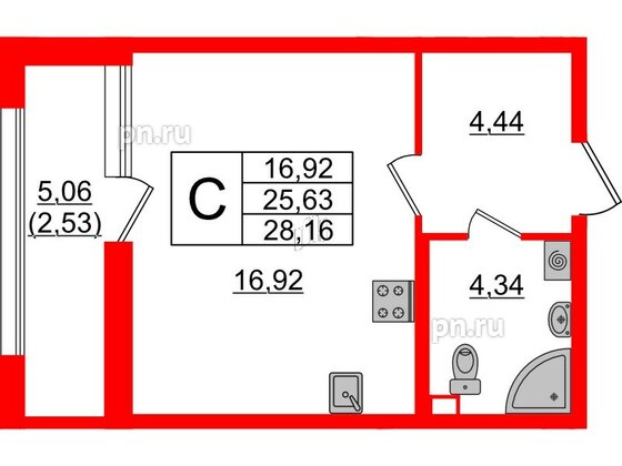 Квартира в ЖК Аквилон Leaves, студия, 27.88 м², 2 этаж